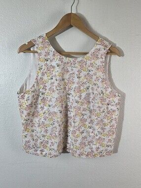 LOFT Womens Floral Embroidered Sleeveless Blouse Vacation Resort Crop Top Sz Med